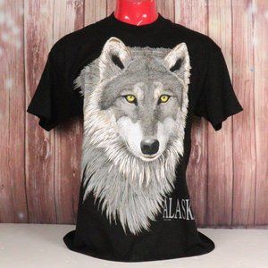 Vintage Lee Mens Large Alaska Wolf Head T Shirt Black 90s LIGHT WEAR